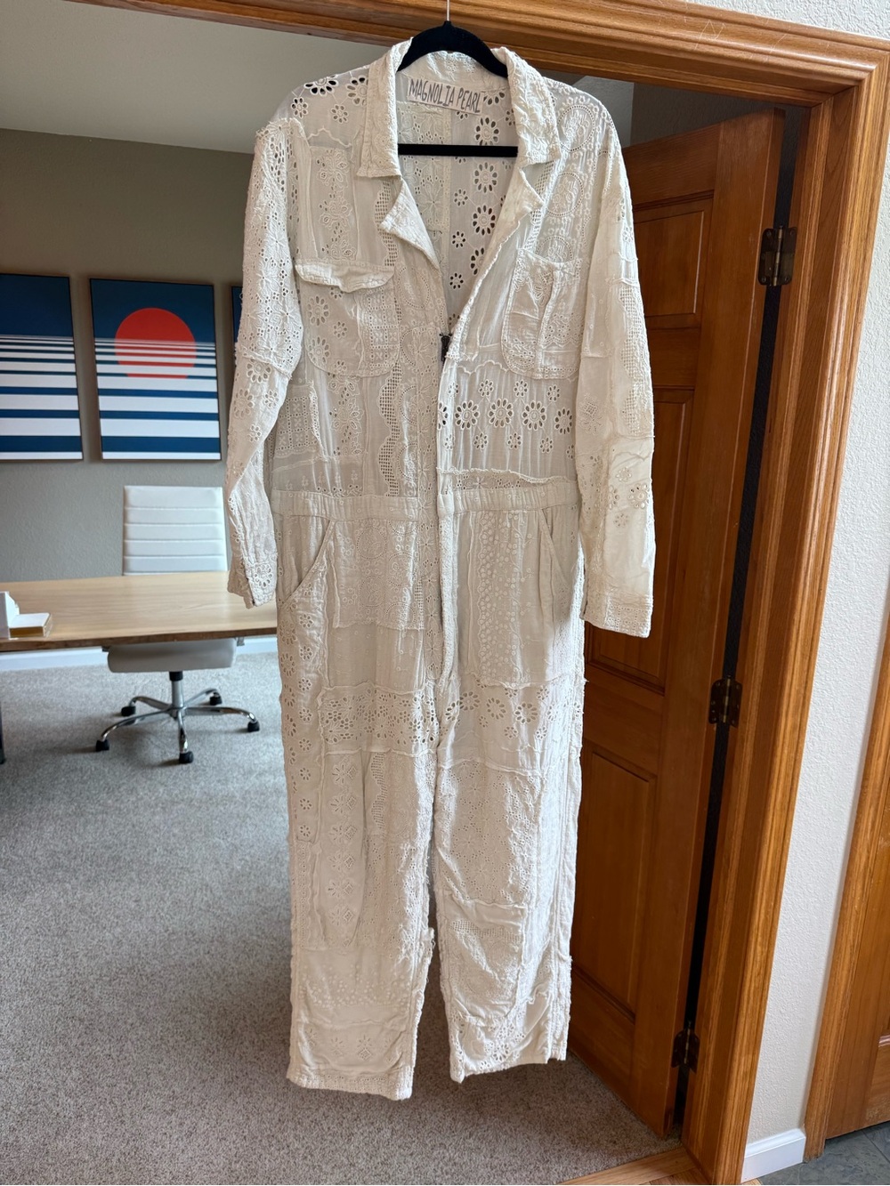 Magnolia Pearl White Eyelet Utility Jumpsuit